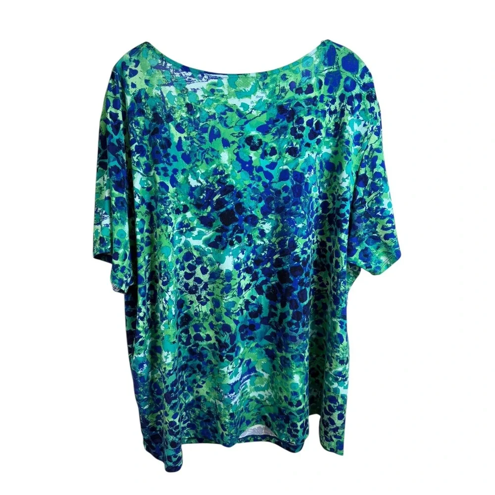 Ruby Rd. Shirt Womens 3X Green Blue Scoop Neck Pleated Short Sleeve Plus Size - Picture 4 of 6